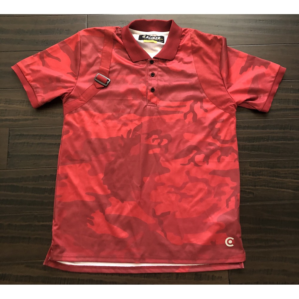 Caliber Polo Shirt Mens Large Red Camo Buckle Short Sleeve Streetwear CDMG